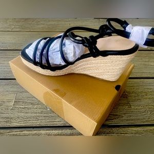 Women’s Black and Tan Espadrilles Wedge Slingback Sandals, Buckle Strap, Sz 10